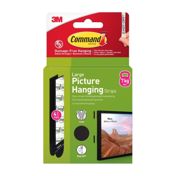 3M Command 4 s�t store strips til billedoph�ng - sort